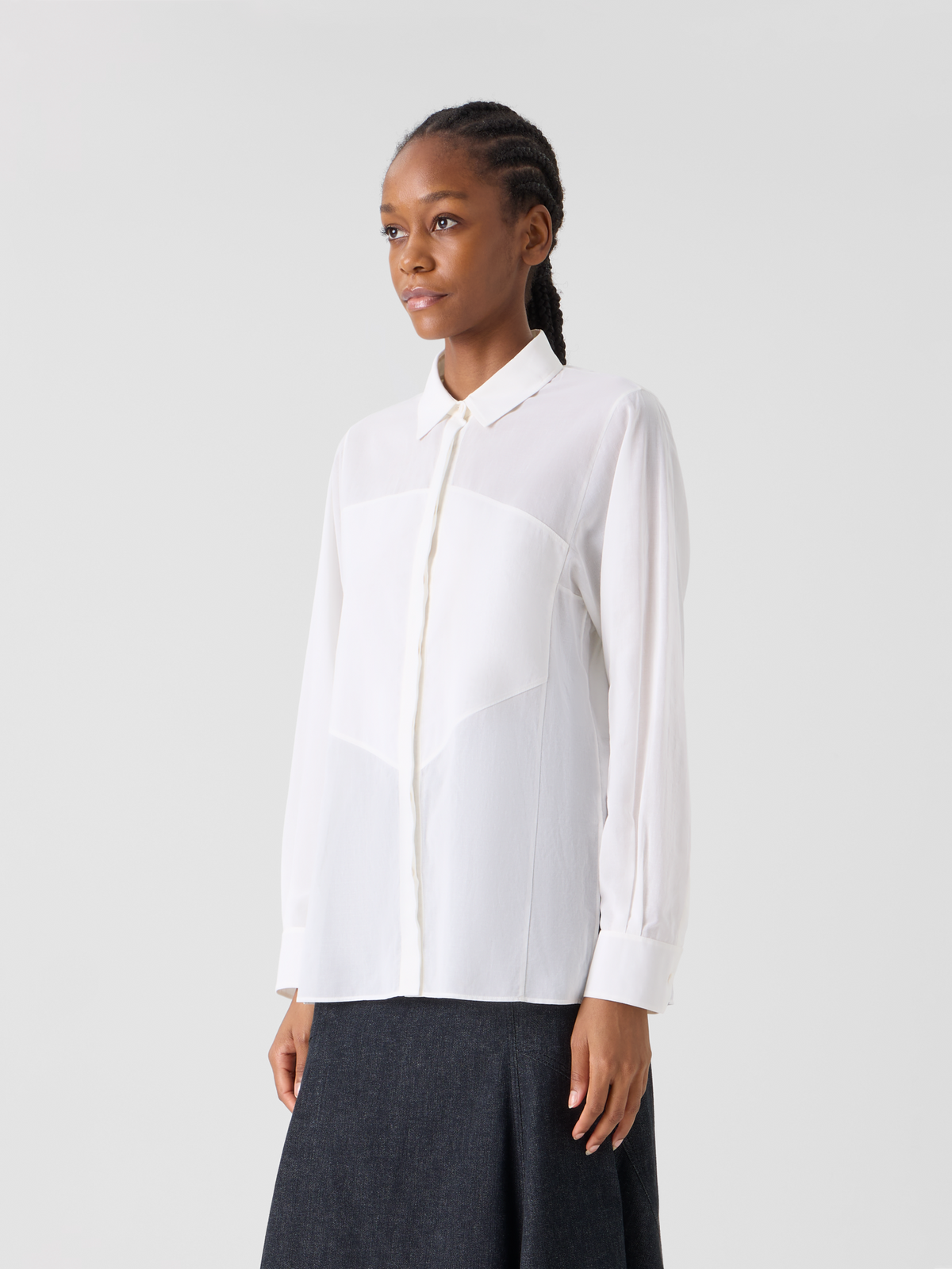 Designer Baumwollbluse mit Polygon-Einsatz - Weiss #editorial