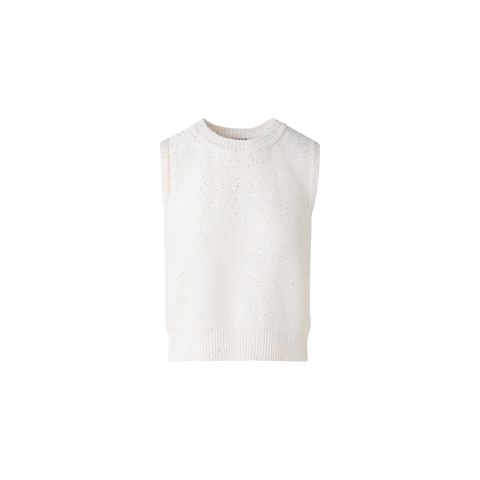 Sleeveless Linen Cotton Knit Top with Sequins