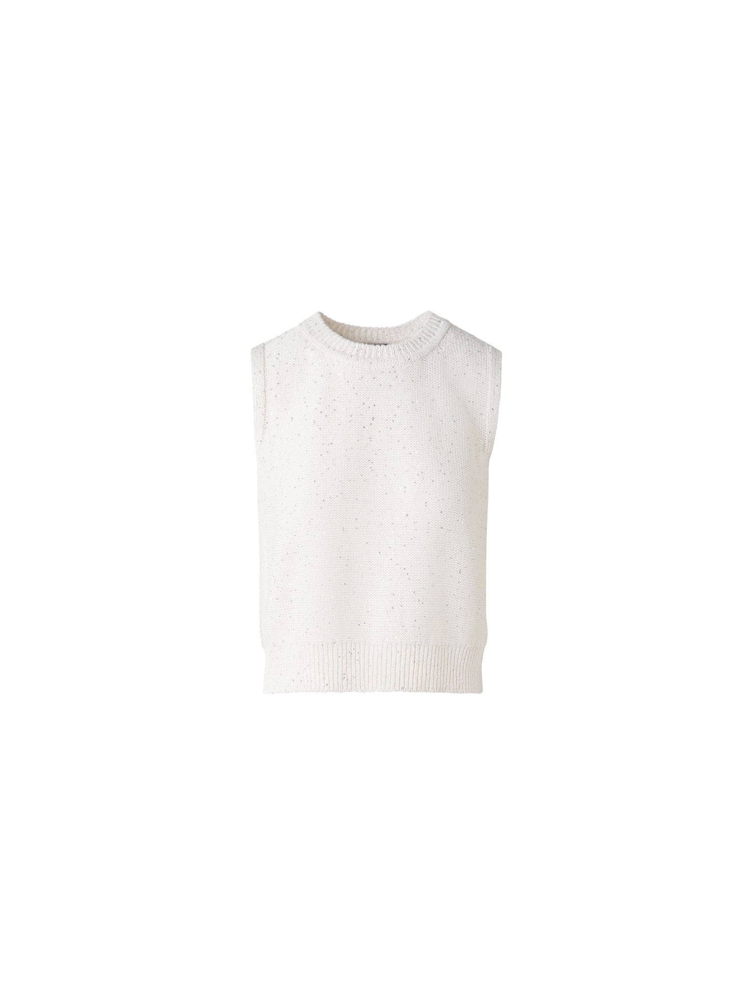 Designer Leinen-Baumwoll-Strick-Top mit Mikro-Pailletten - Beige