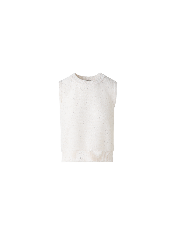 Designer Leinen-Baumwoll-Strick-Top mit Mikro-Pailletten - Beige