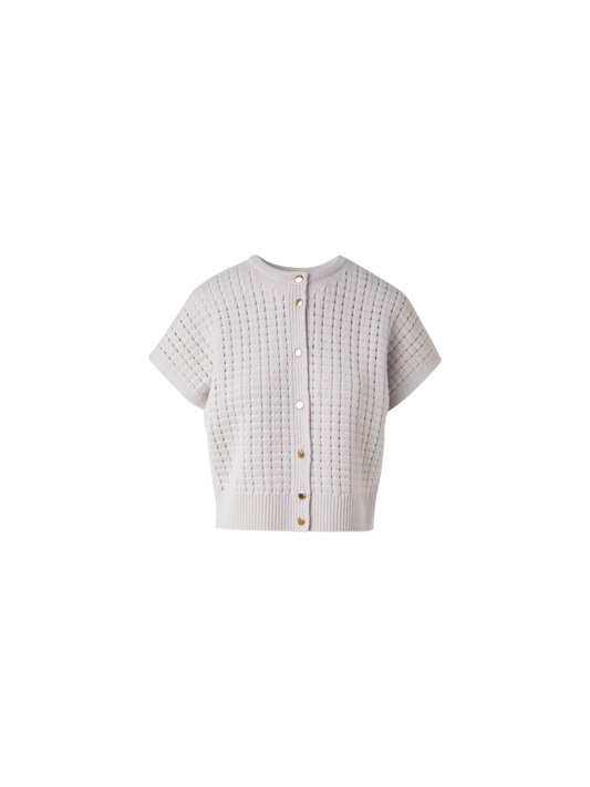 Designer Kurzärmeliger Kaschmir-Cardigan - Beige