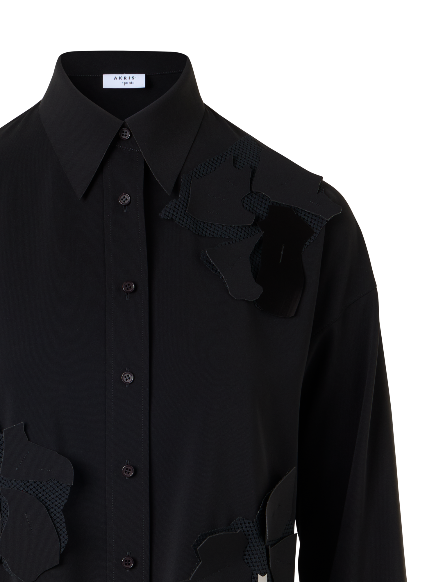 Designer Langärmelige Bluse mit Papercut Flower Applikation - Schwarz
