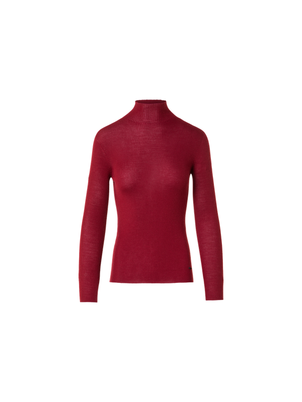 Designer Feinripp-Pullover aus Kaschmirseide mit Stehkragen - Rot