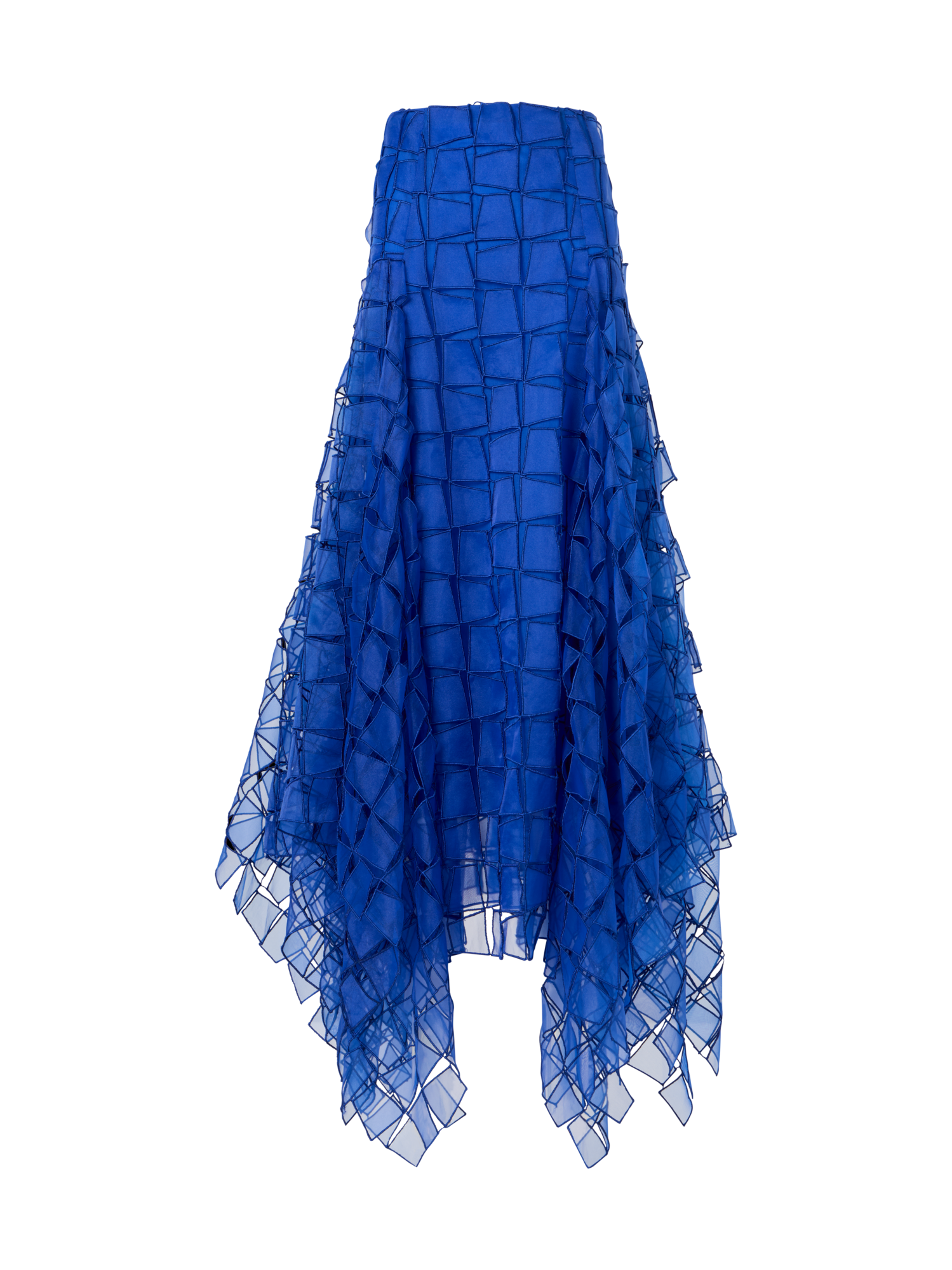 Designer Maxirock mit Trapez-Stickerei aus Organza - Blau