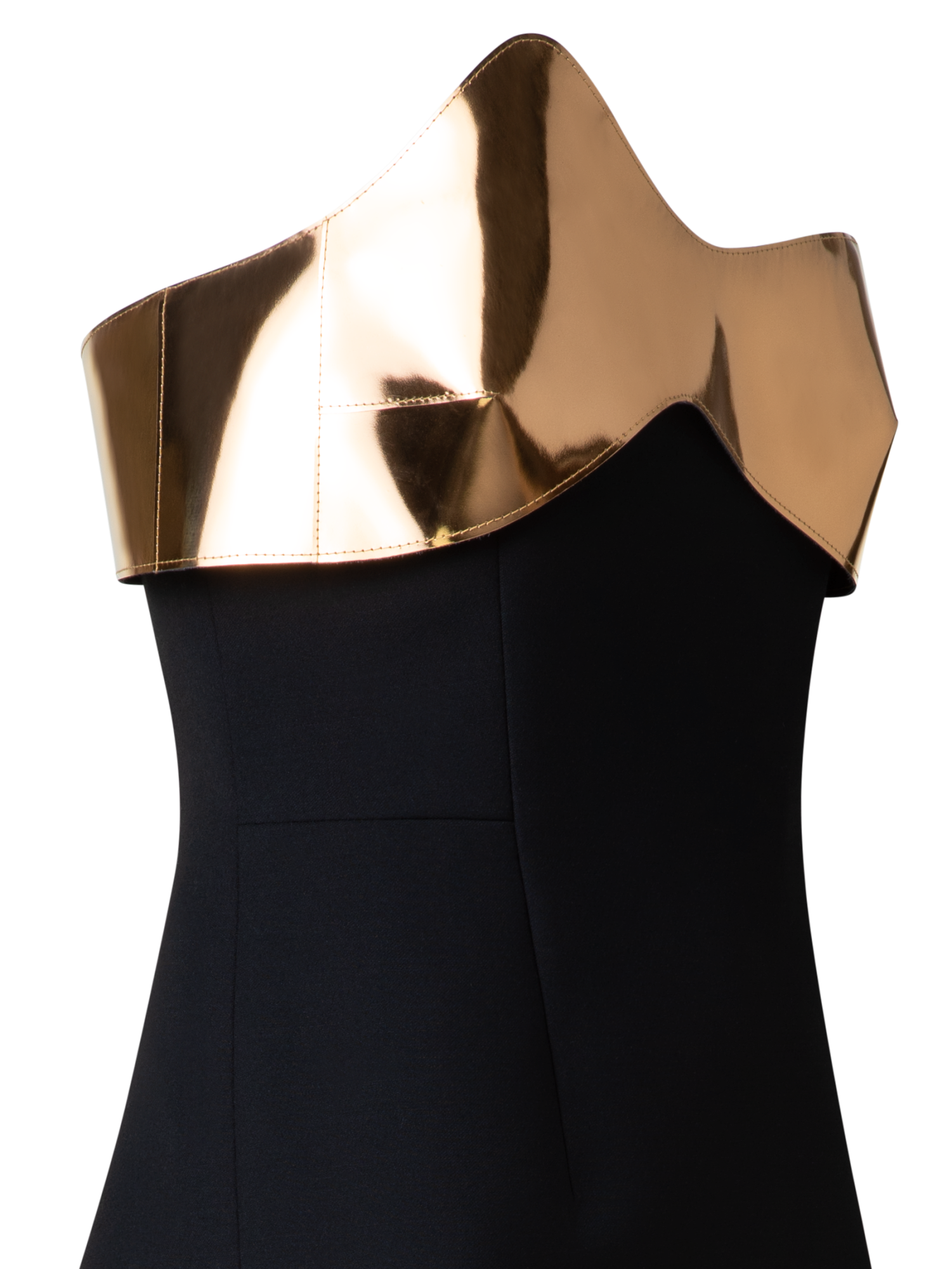 Designer Midi-Cocktailkleid mit goldenem Leder-Highlight - Schwarz