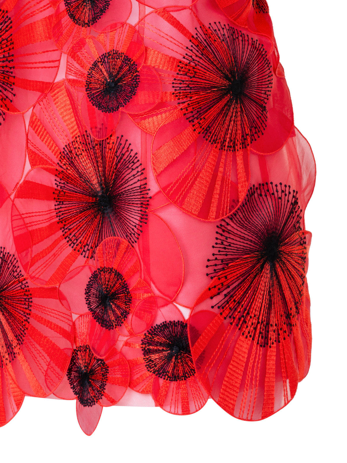 Designer Kleid mit Poppy-Blumen-Stickerei - Rot