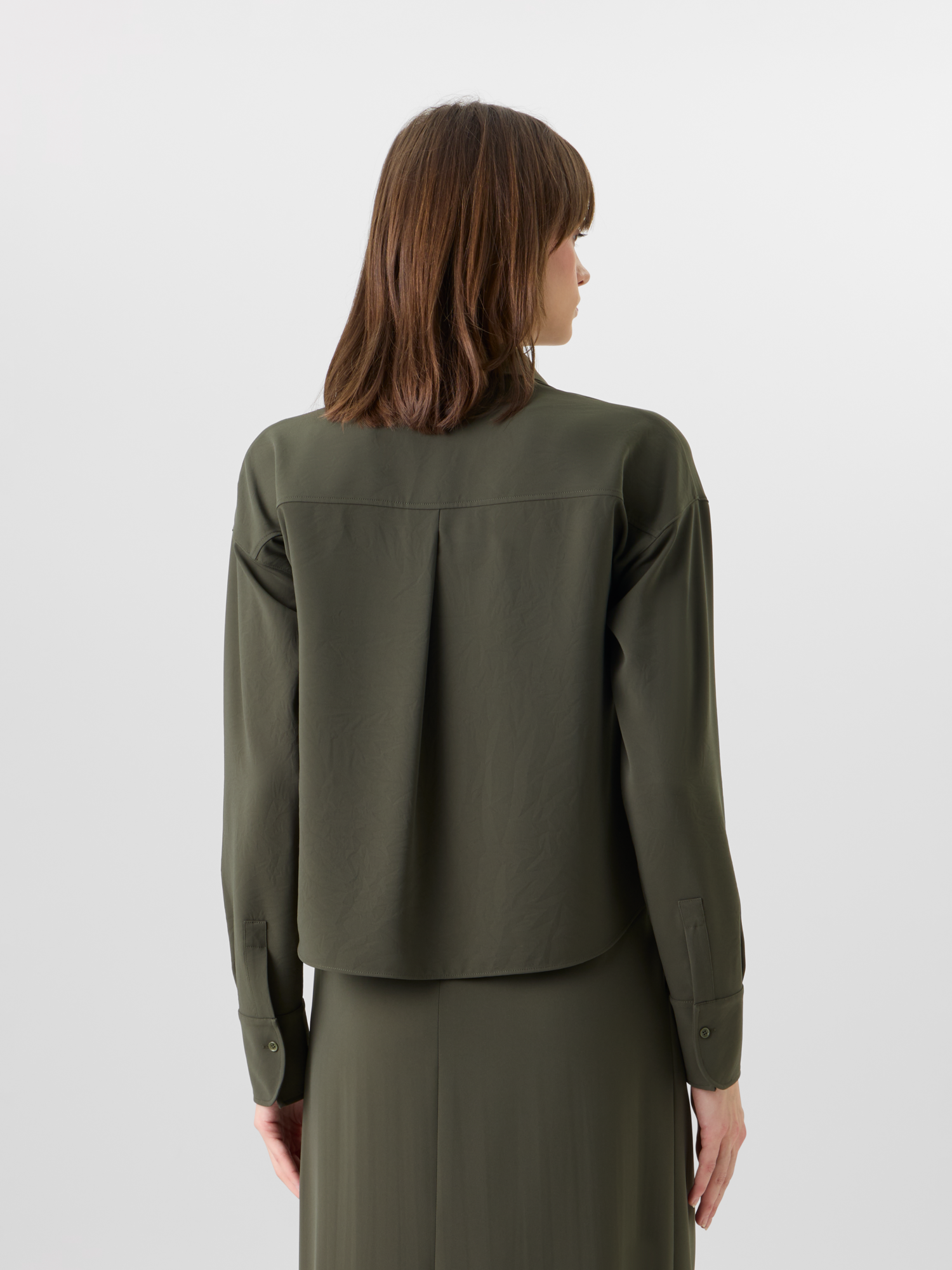 Designer Langärmelige Bluse aus Signature-Lasercut-Krepp - Grün 