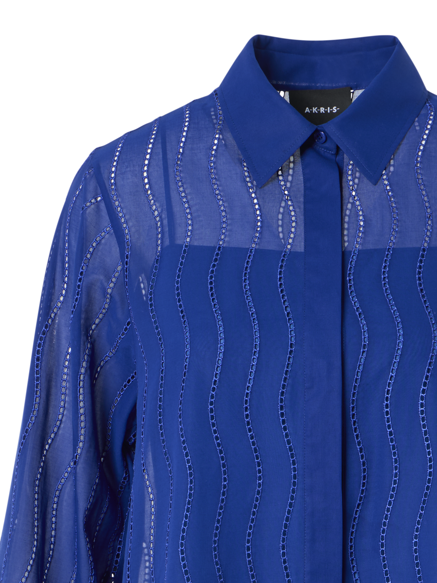 Designer Besticktes Midi-Hemdblusenkleid mit Wave-Stickerei - Blau