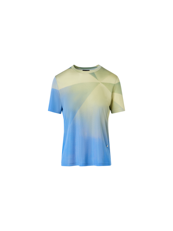 Designer T-Shirt aus Seidenjersey mit Sunbeam-Print - Blau - Bunt - Gelb