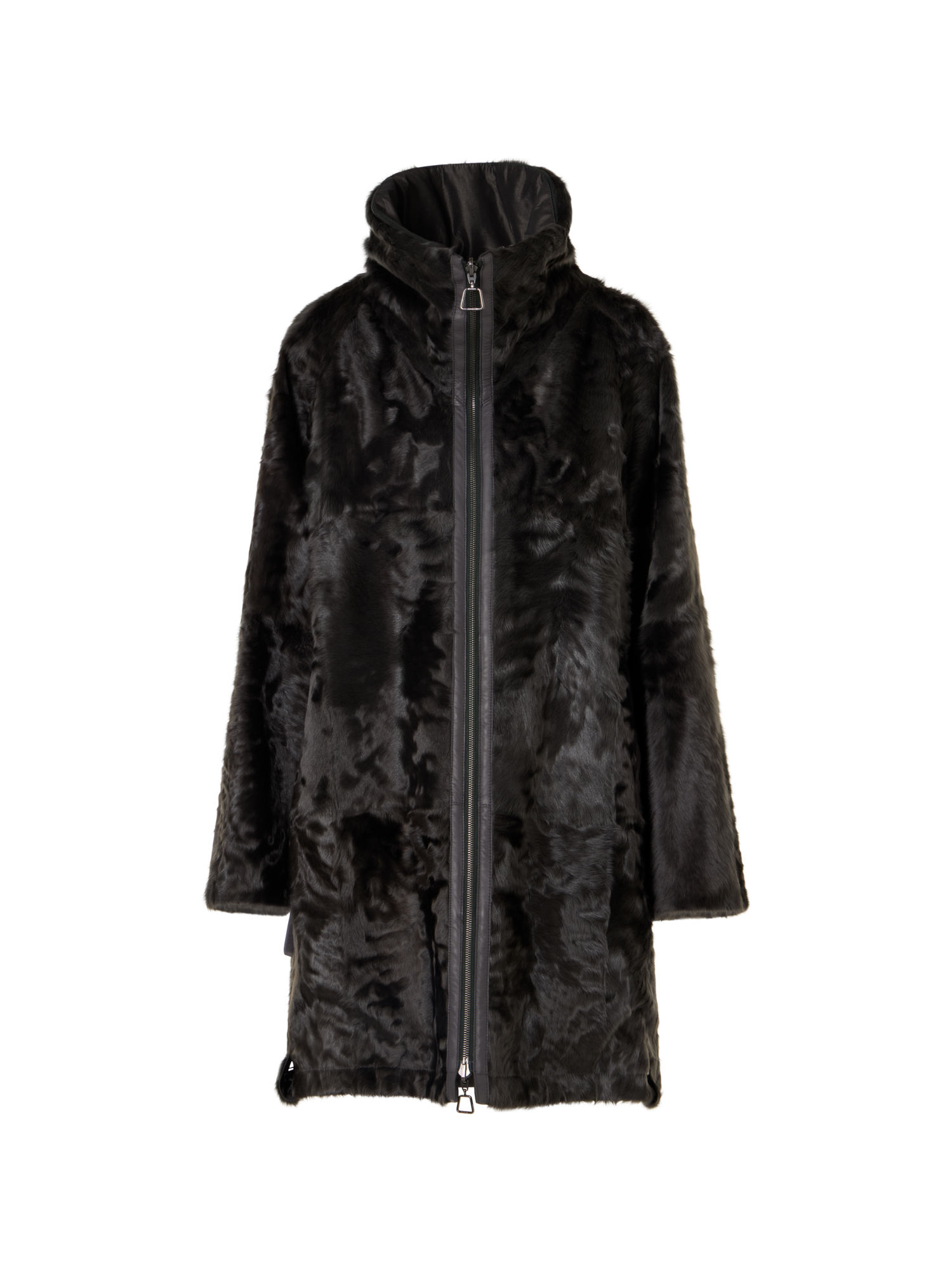 Designer Lamm-Shearling-Parka wendbar zu Seide - Grau