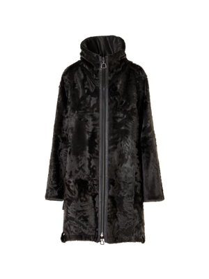 Designer Lamm-Shearling-Parka wendbar zu Seide - Grau