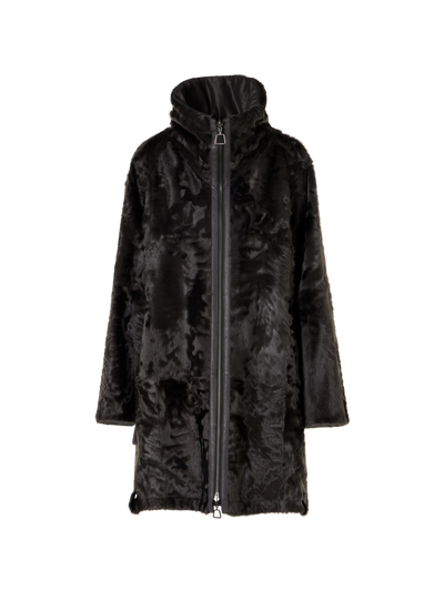 Designer Lamm-Shearling-Parka wendbar zu Seide - Grau