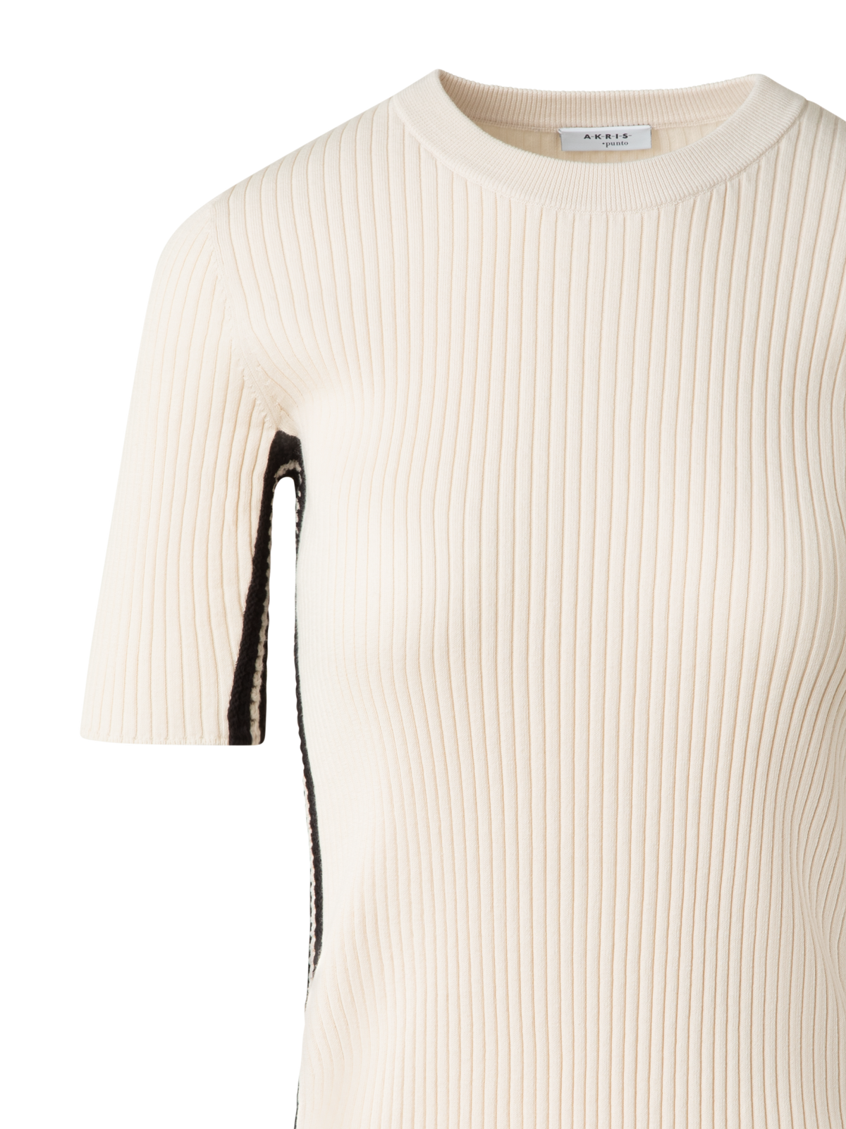 Designer Kurzarmpullover mit Kontraststreifen - Bunt - Beige