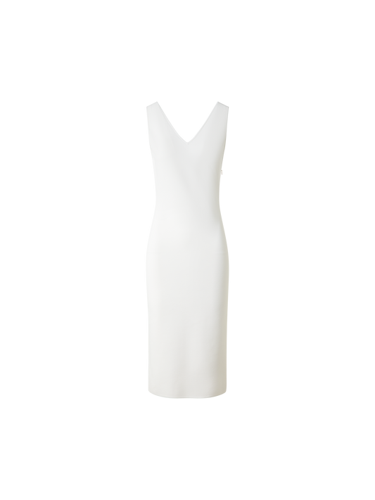 Designer Midi-Strickkleid mit Doppel-V-Ausschnitt - Ecru - Weiss