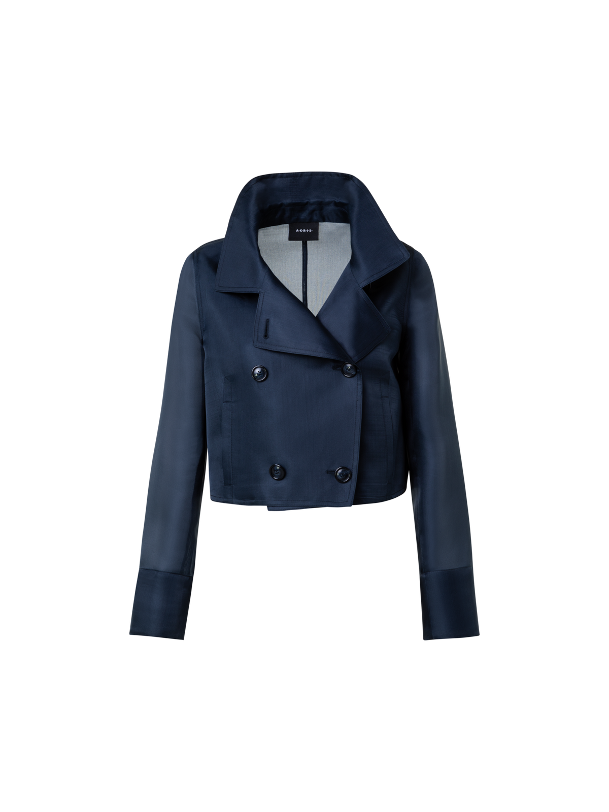 Designer Kurze zweireihige Jacke aus Seiden-Organza - Dunkelblau - Blau