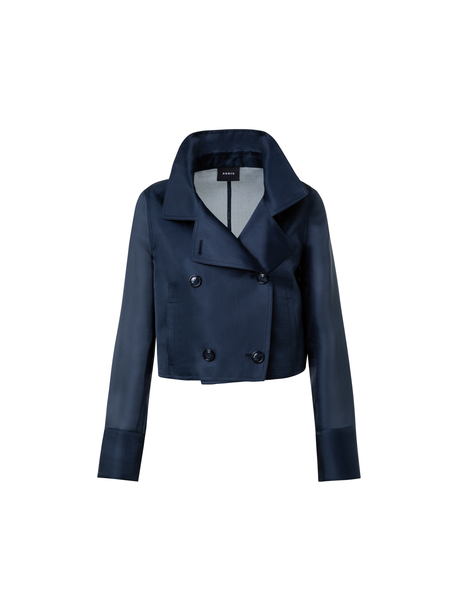 Designer Kurze zweireihige Jacke aus Seiden-Organza - Dunkelblau - Blau
