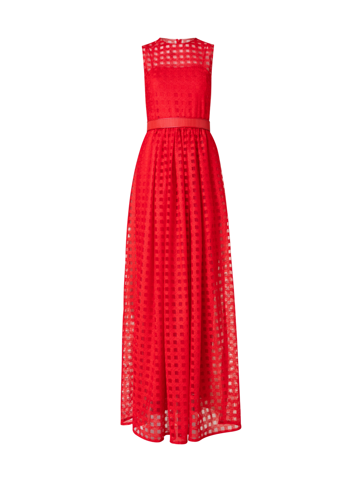 Designer Abendkleid aus Quadrat-Stickerei auf Tulle - Rot