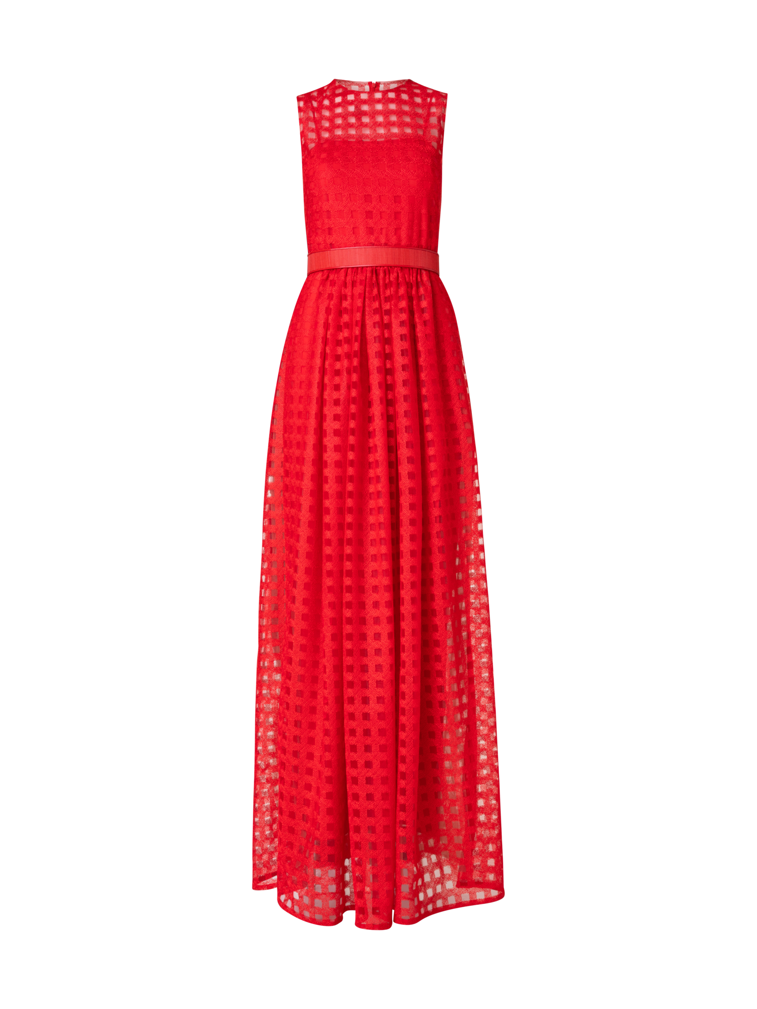 Designer Abendkleid aus Quadrat-Stickerei auf Tulle - Rot