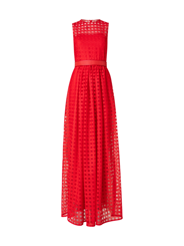Designer Abendkleid aus Quadrat-Stickerei auf Tulle - Rot