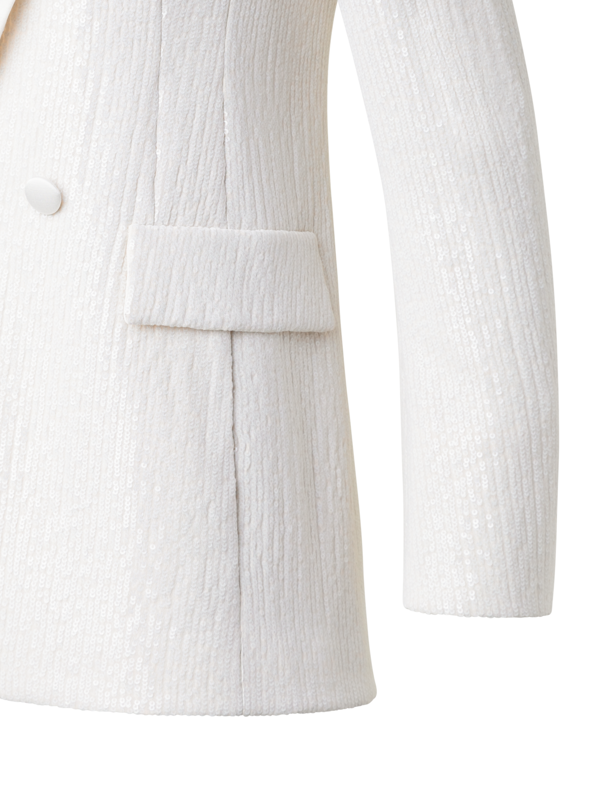 Designer Langer Pailletten-Blazer mit Satinrevers - Ecru - Weiss