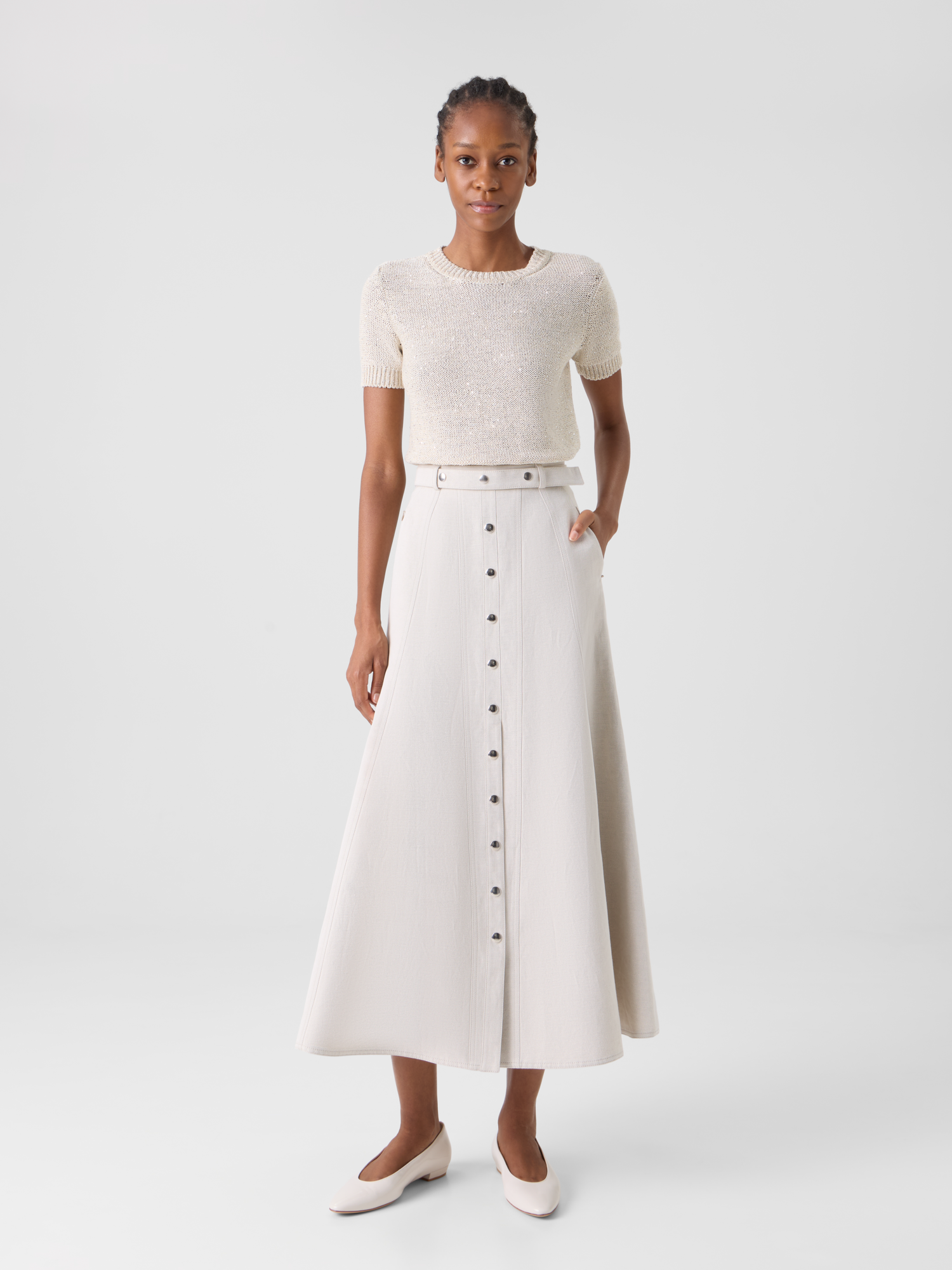 Designer Midirock in A-Linie mit Knopfleiste - Grau