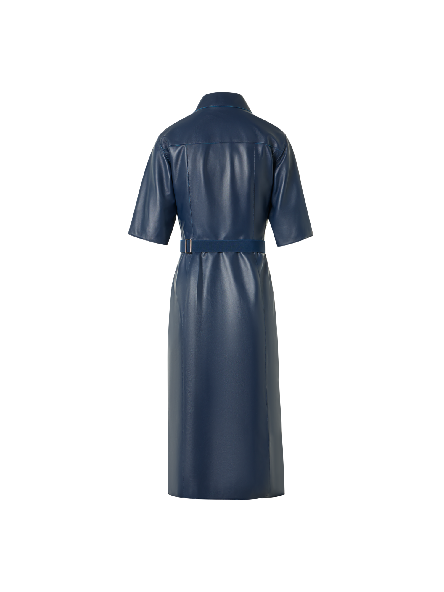 Designer Kurzarm-Hemdkleid aus Leder - Blau