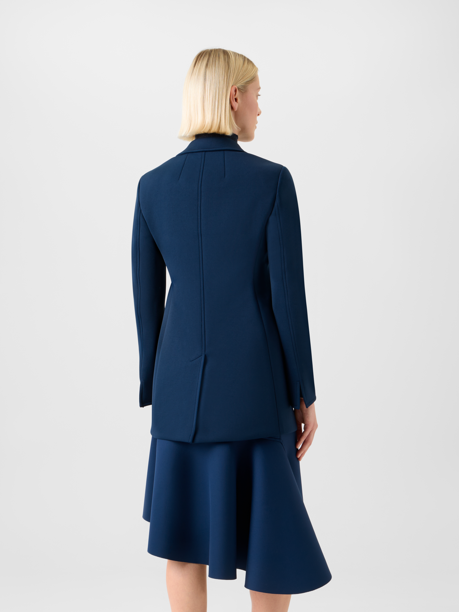 Designer Taillierte Techno Neopren Doppelreiher Jacke - Dunkelblau - Blau 