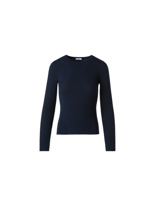 Designer Kurzarmpullover aus Merinowolle - Dunkelblau - Blau