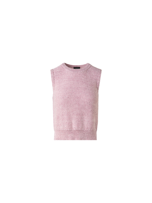Designer Leinen-Baumwoll-Strick-Top mit Mikro-Pailletten - Rosa