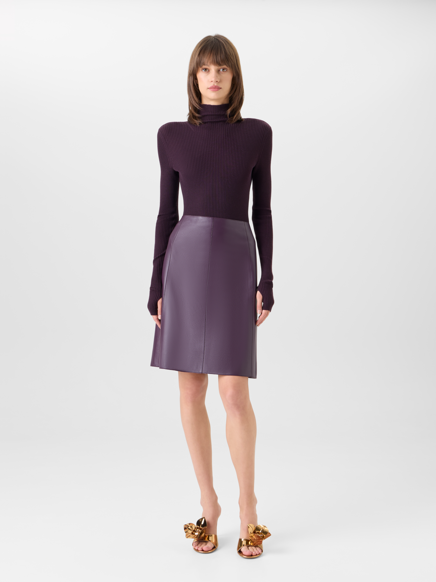 Designer A-Linien-Rock aus Nappaleder - Violett 