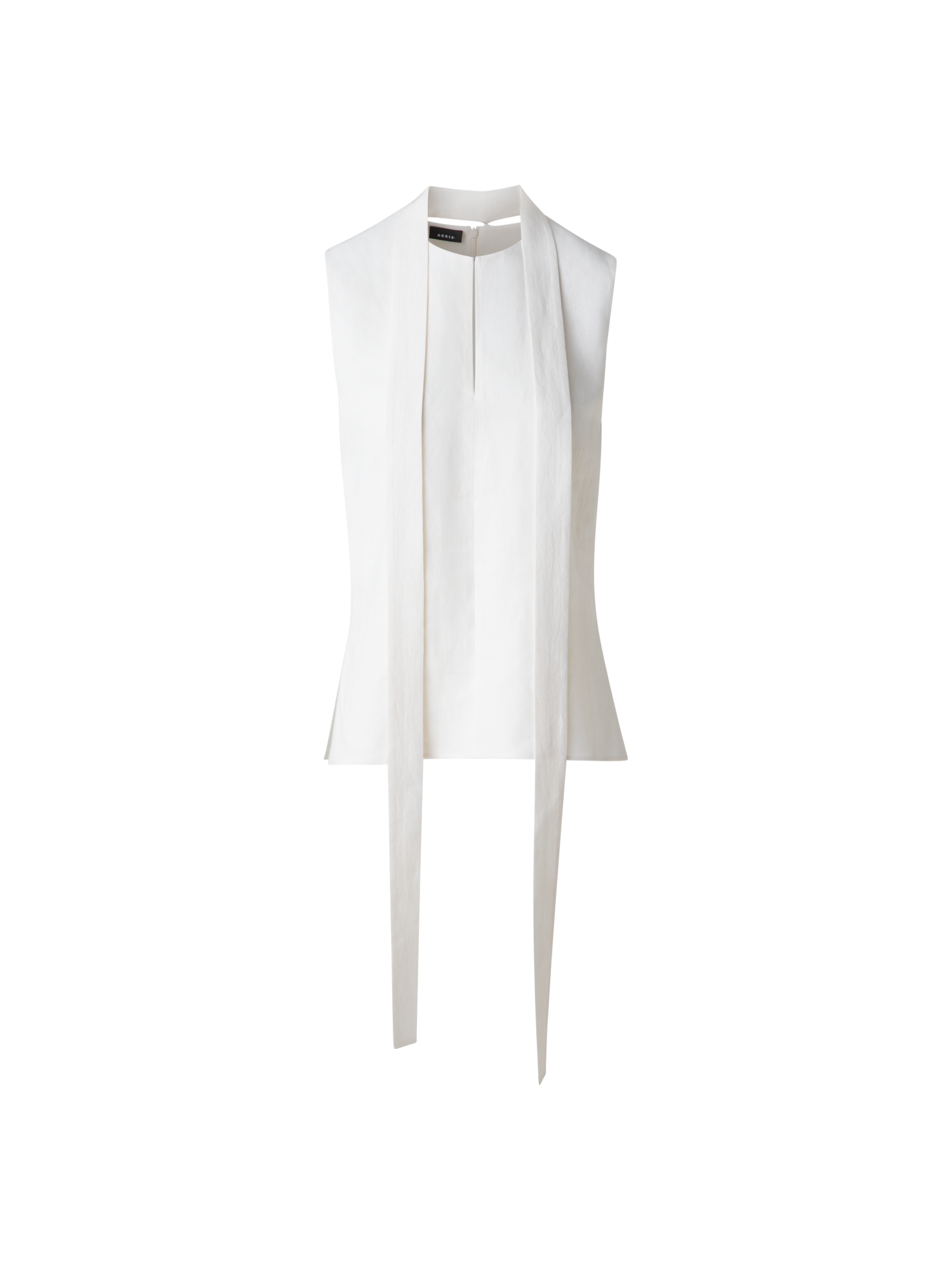 Designer Ärmellose Leinen-Wolle-Bluse mit Schleife - Ecru - Weiss