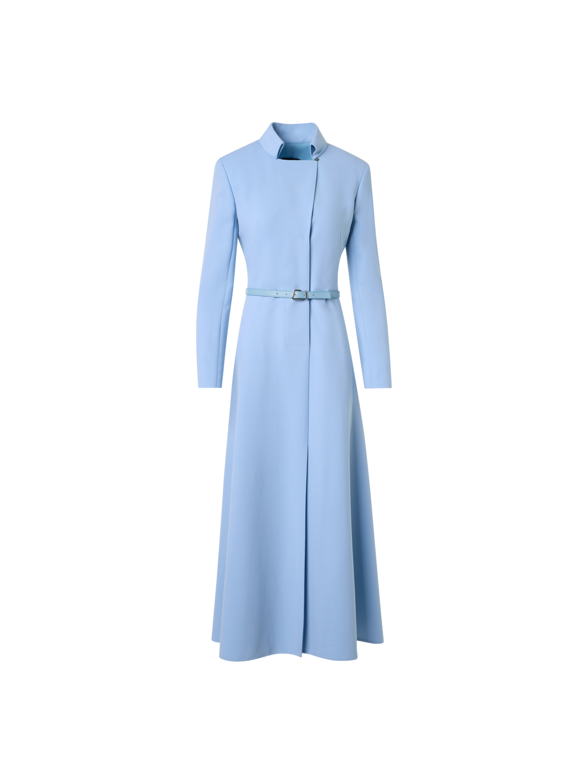 Designer Midikleid mit Gürtel aus Wolle Doubleface - Blau