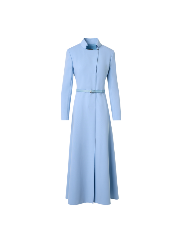 Designer Midikleid mit Gürtel aus Wolle Doubleface - Blau