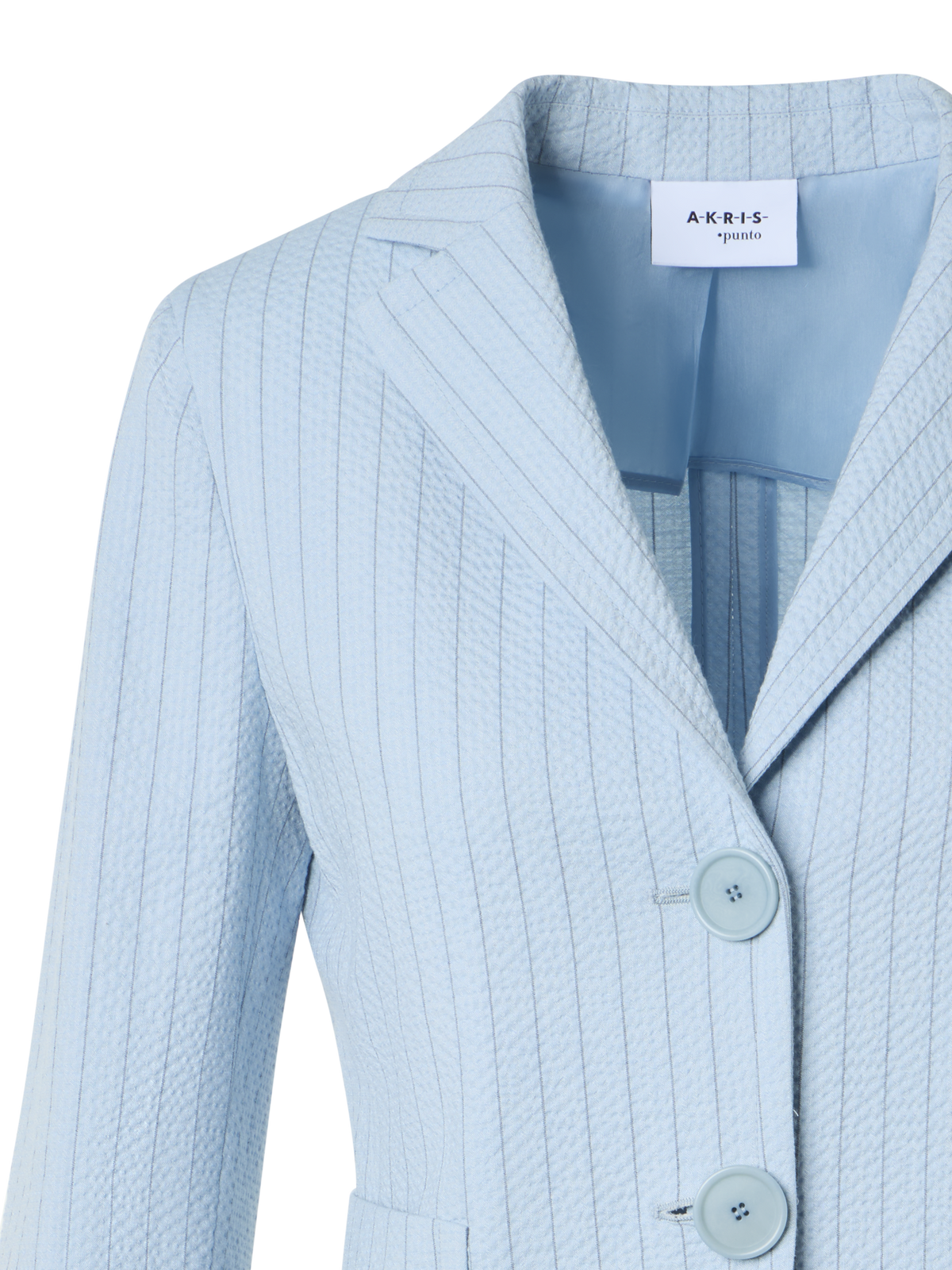 Designer Taillierte gestreifte Jacke aus Baumwoll-Seersucker mit Revers - Blau