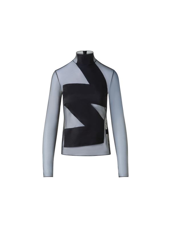 Designer Transparentes Top mit Zigzag-Detail - Schwarz