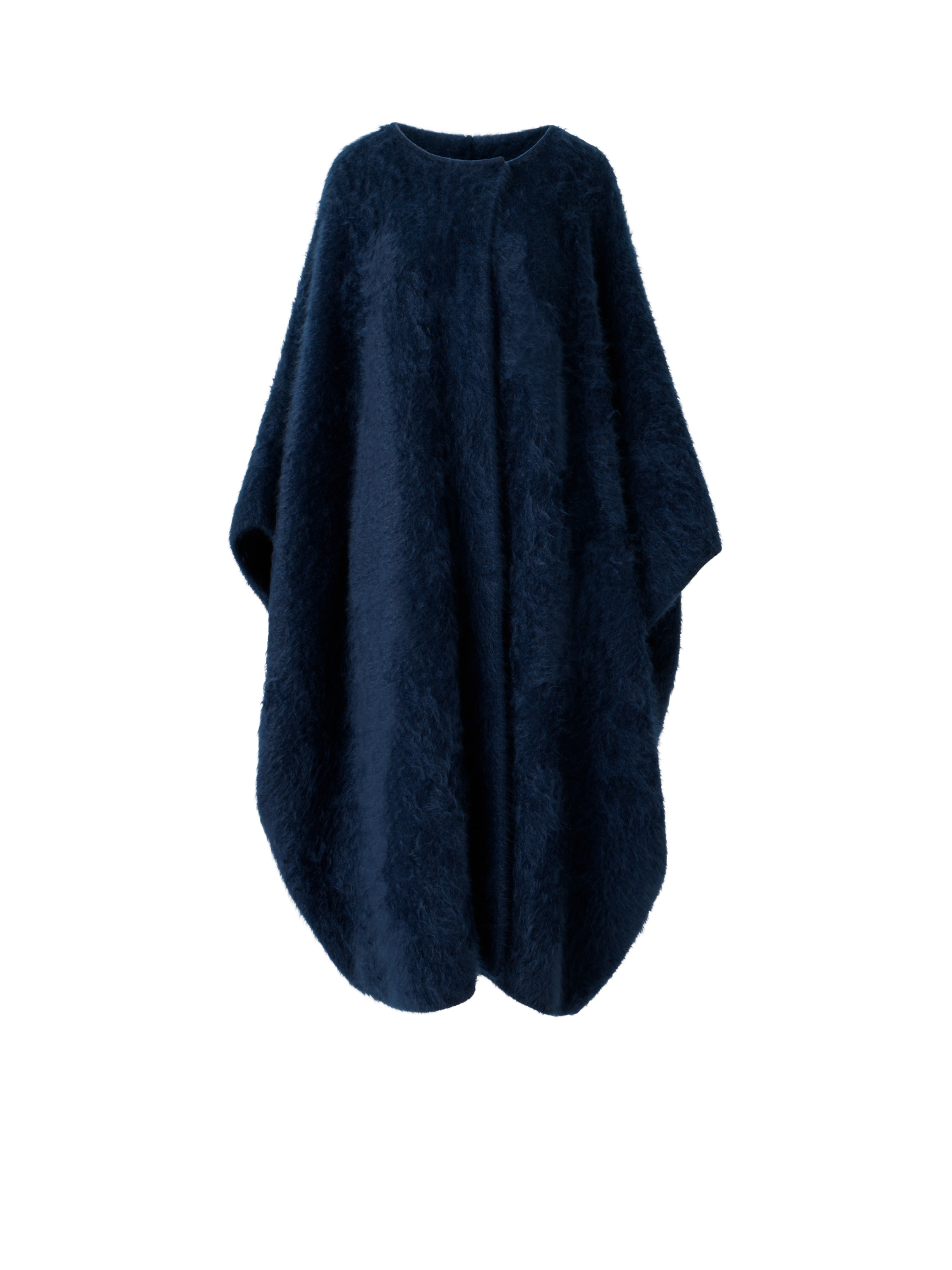Designer Langes Kaschmir Cape mit Schal-Kapuze - Dunkelblau - Blau