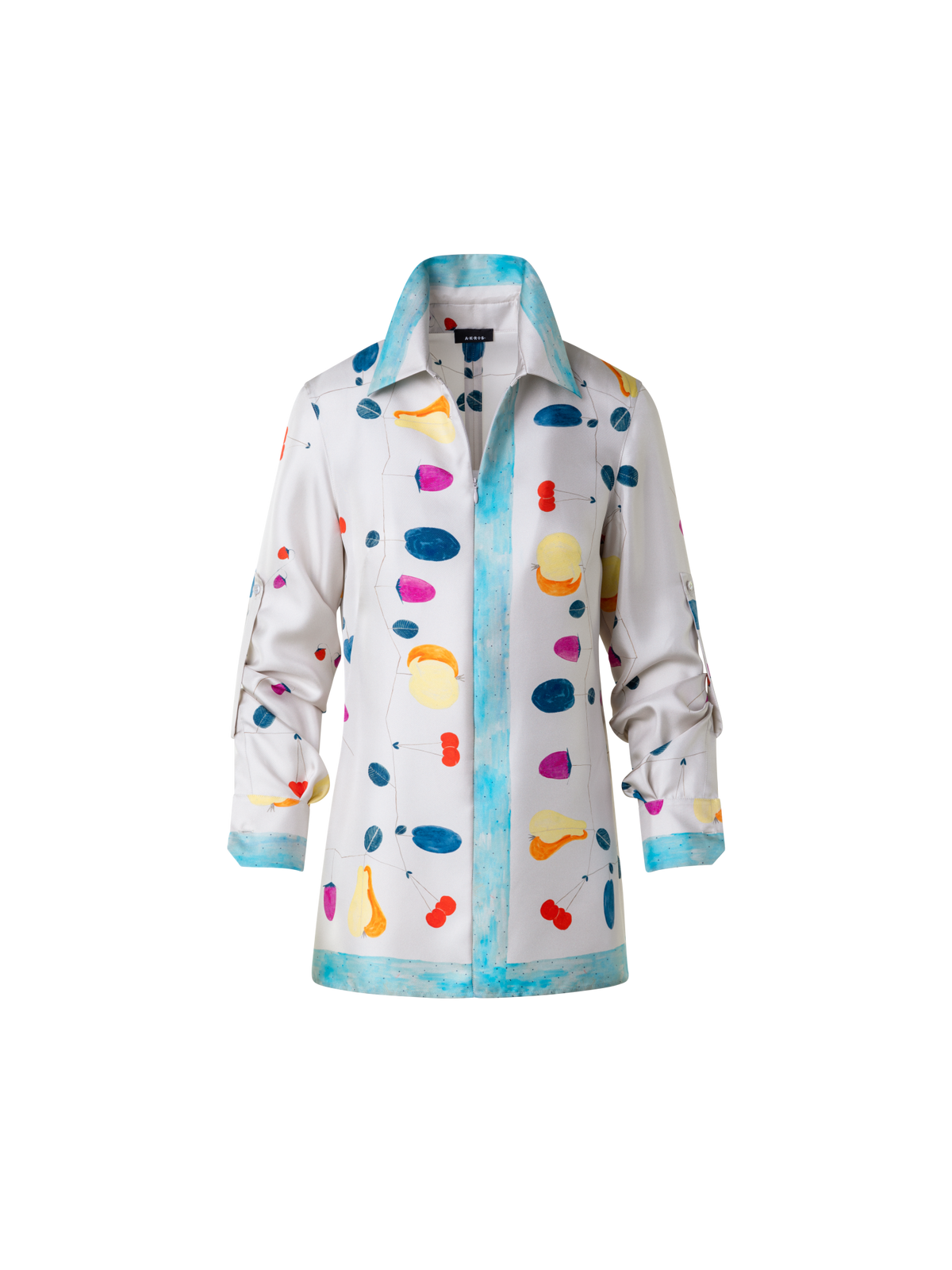 Designer Tunika-Bluse aus Seide mit Fruits Druck - Bunt