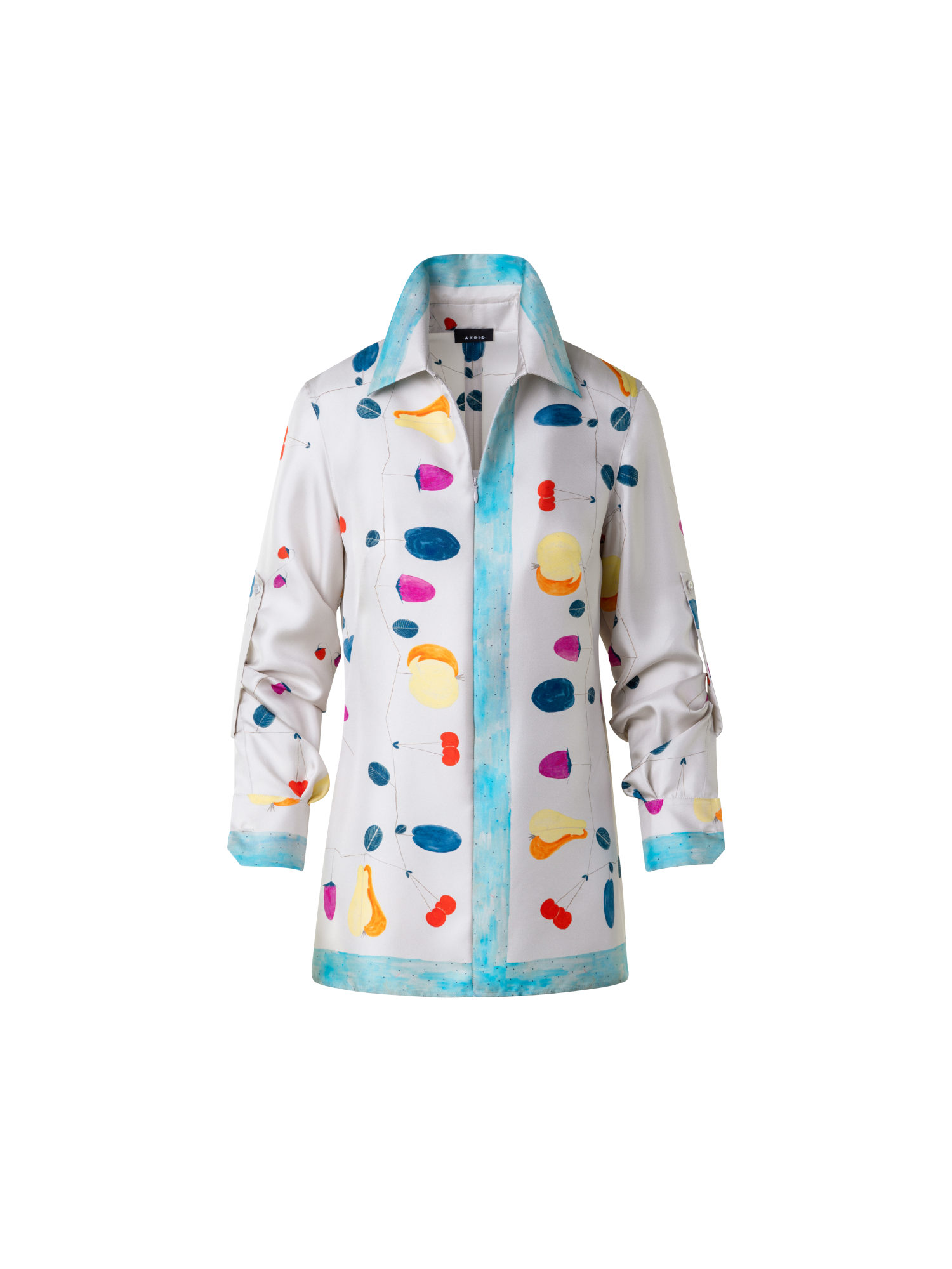 Designer Tunika-Bluse aus Seide mit Fruits Druck - Bunt