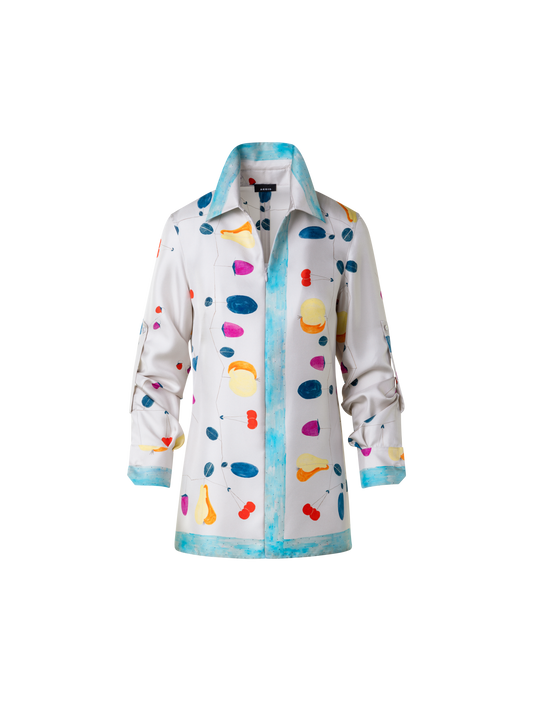 Designer Tunika-Bluse aus Seide mit Fruits Druck - Bunt