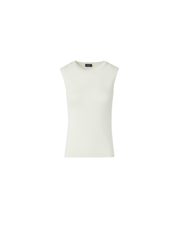 Designer Ärmelloses Strickoberteil aus Seidenstretch - Ecru