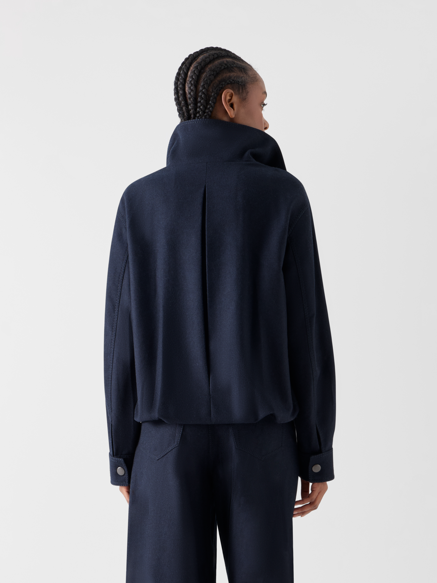 Designer Blouson aus schwerem Wollflanell - Blau - Dunkelblau 