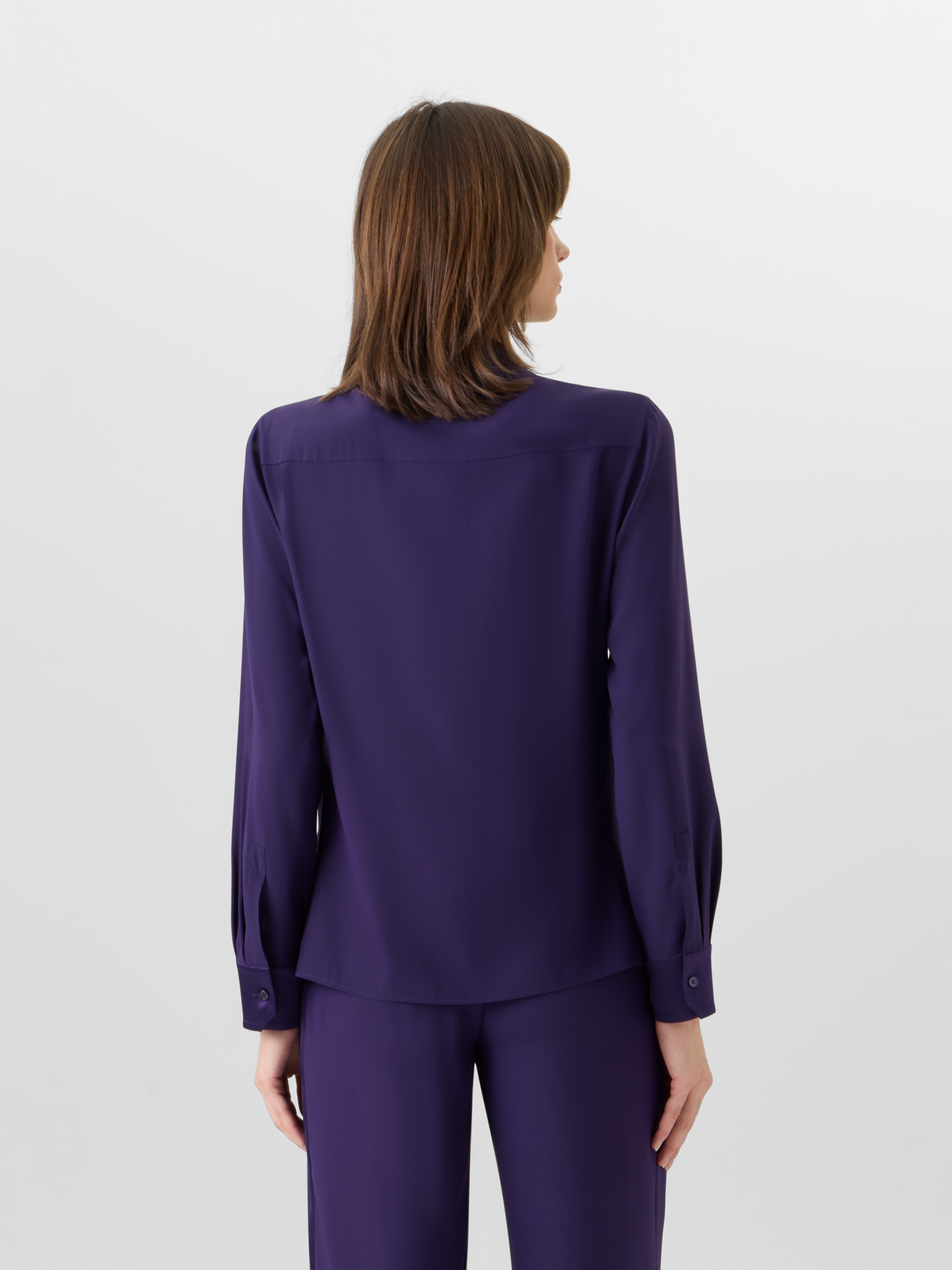 Designer Langärmelige Bluse aus Seiden-Stretch - Violett 
