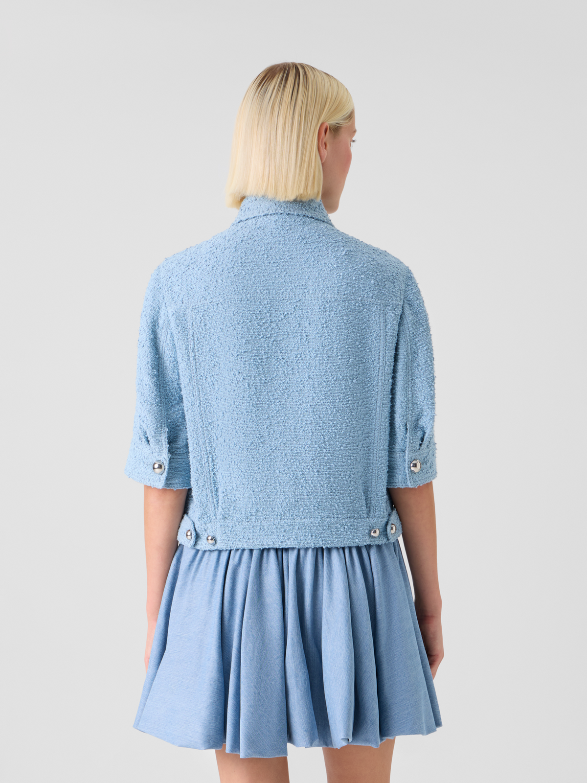 Designer Kurze Sommer-Jacke aus Bouclé-Baumwolle - Blau #editorial
