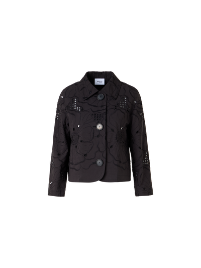 Designer Langärmelige Jacke mit Blumen-Lochstickerei - Schwarz