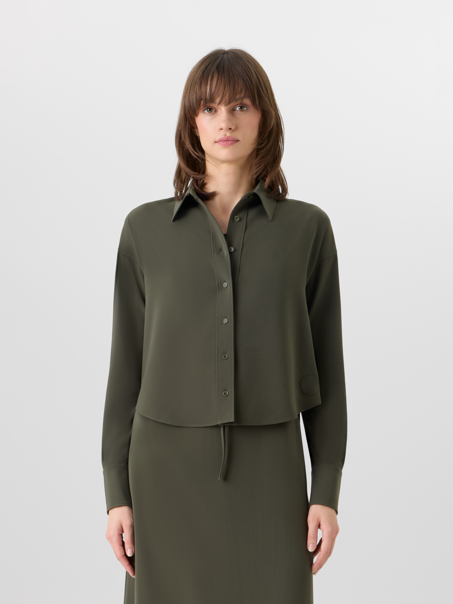 Designer Langärmelige Bluse aus Signature-Lasercut-Krepp - Grün 