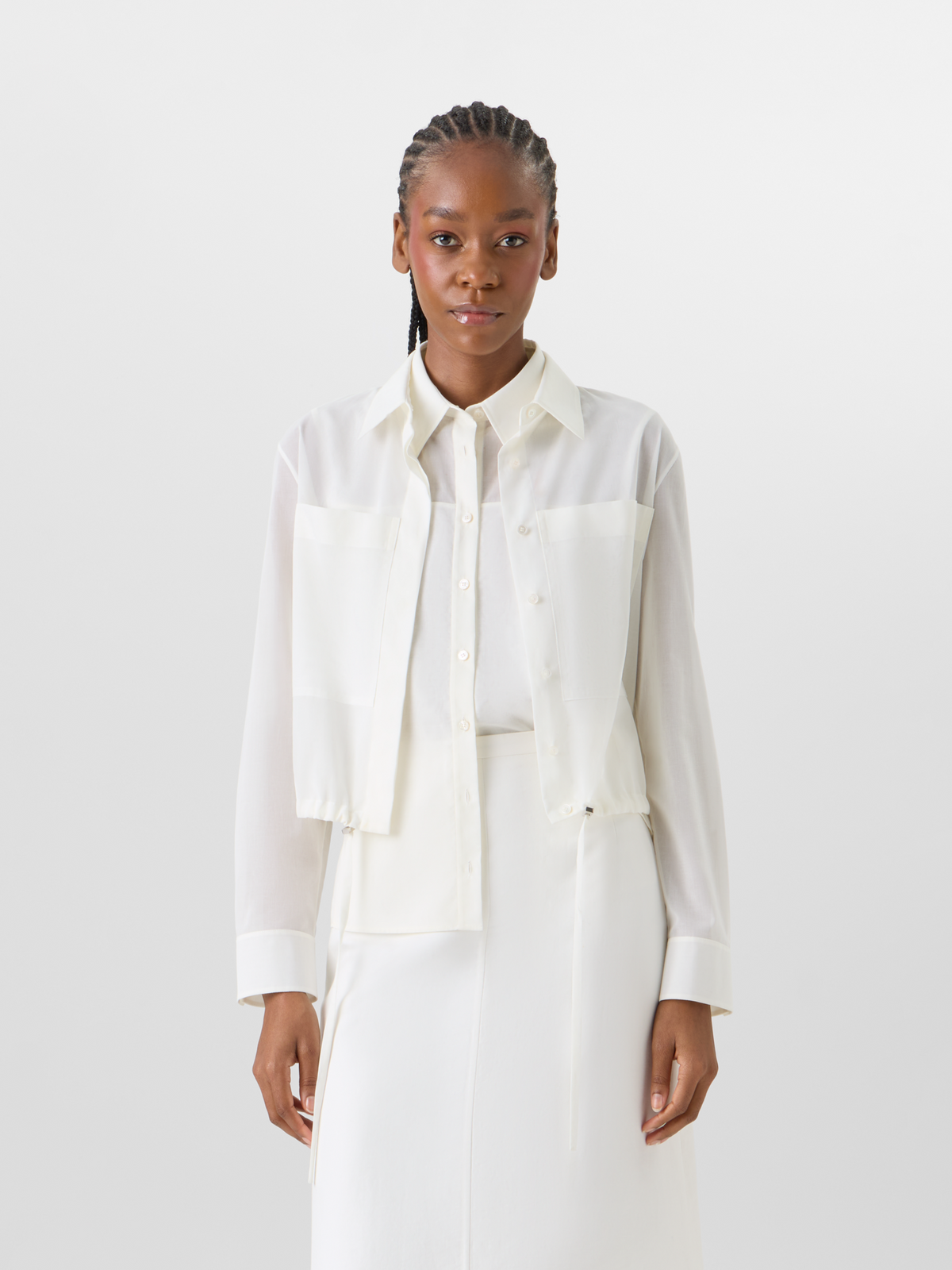 Designer Blousonhemd aus Baumwollvoile - Ecru #editorial