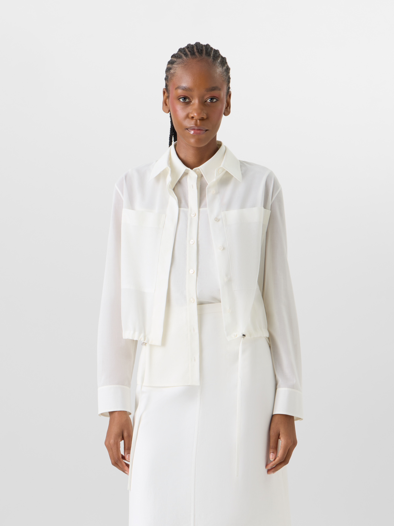 Designer Blousonhemd aus Baumwollvoile - Ecru 