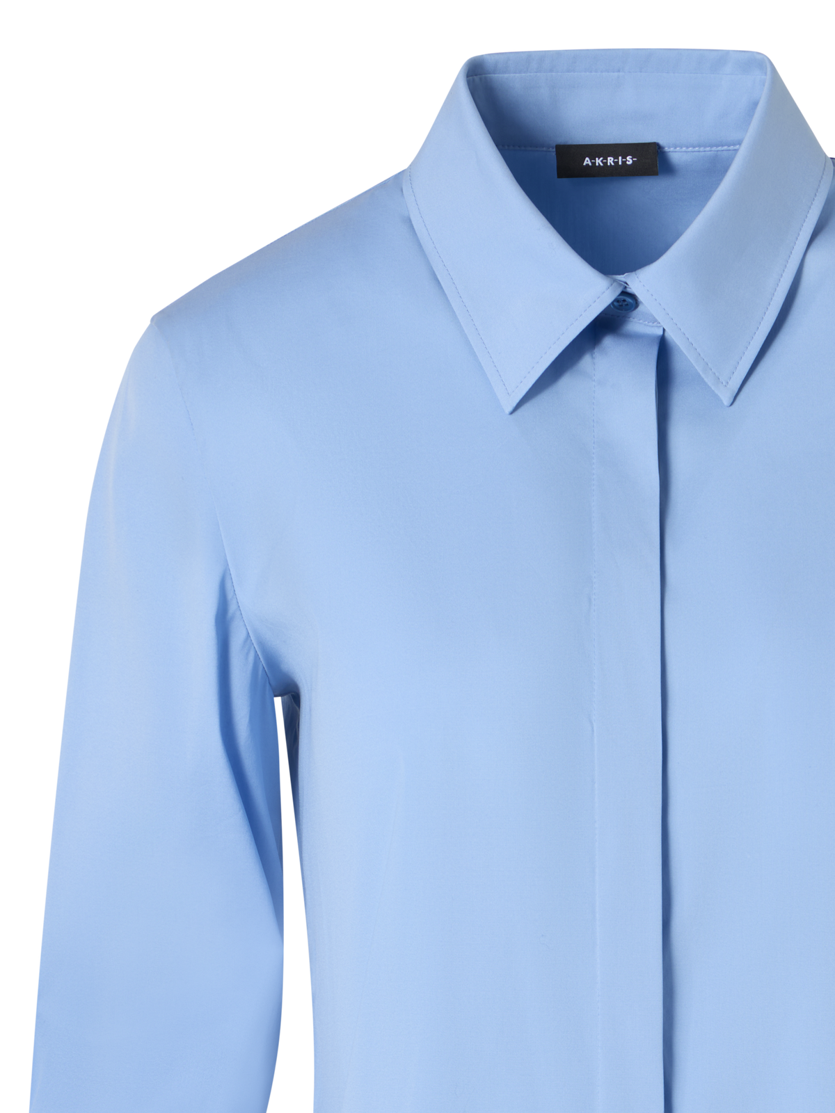 Designer Bluse aus Baumwollpopeline mit Kontrastbündchen - Blau