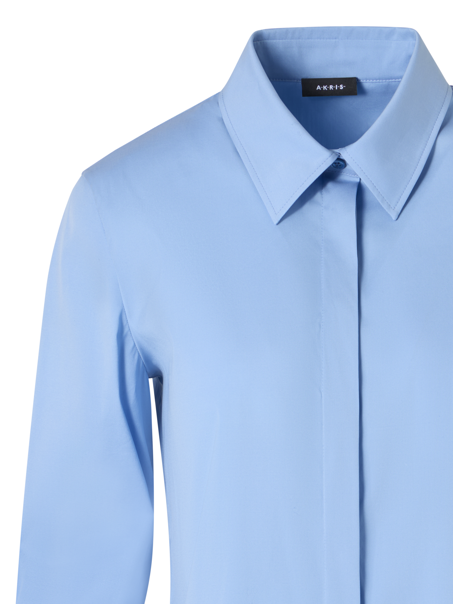 Designer Bluse aus Baumwollpopeline mit Kontrastbündchen - Blau