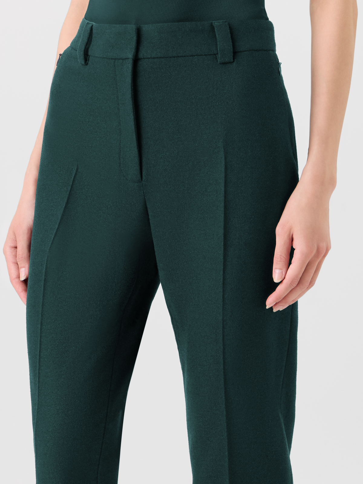 Designer Tapered Flanellhose mit Umschlag - Grün 